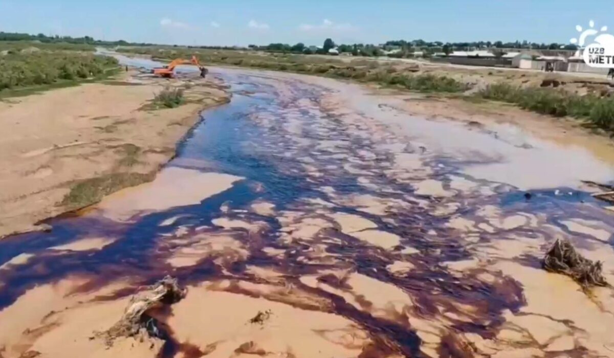 В Сурхандарье река окрасилась в черный цвет из-за утечки нефтепродуктов