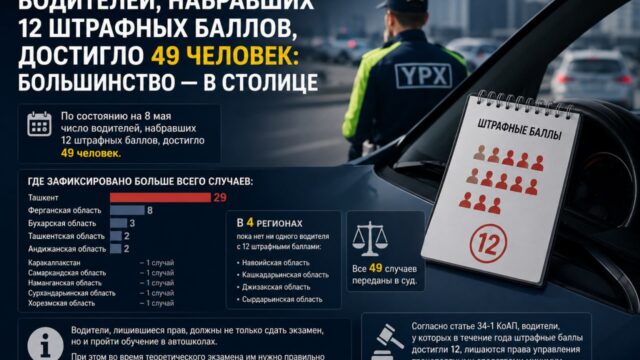O‘zbekistonda qariyb 50 nafar haydovchi 12 jarima ballini to‘pladi